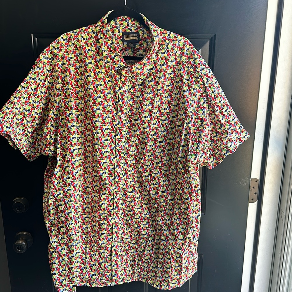 Big and tall, men’s multi colored button down shirt.